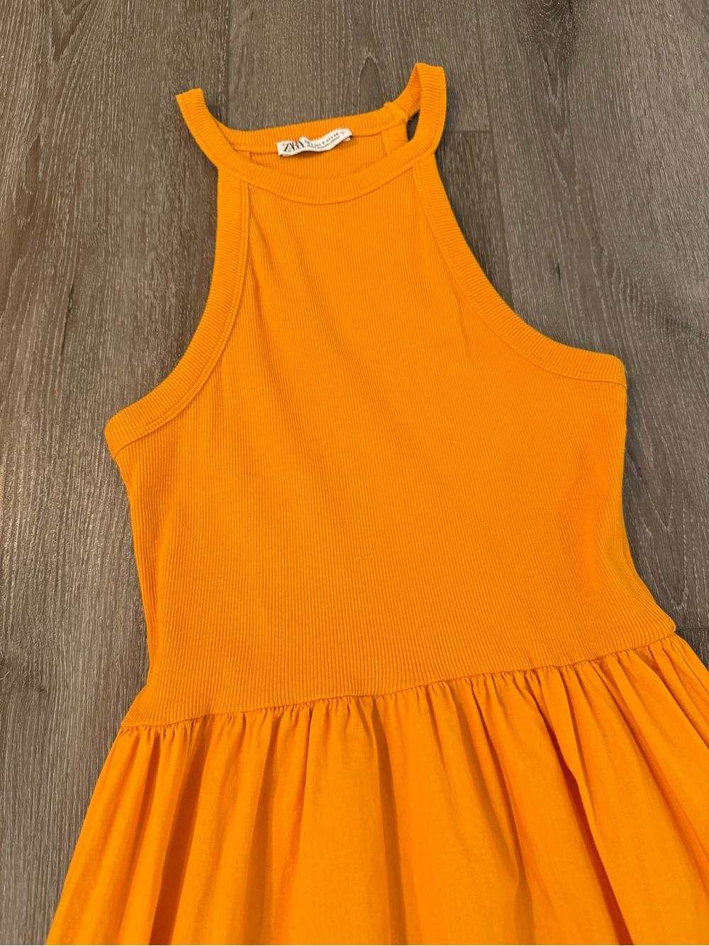 Zara Halter Orange Fit & Flare Peplum Midi Tank Dress Size Small - Picture 2 of 4